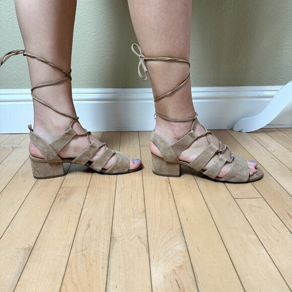 STEVE MADDEN Kittyy Suede Lace Up Gladiator Block Heel Sandal - 8 - Picture 6 of 11